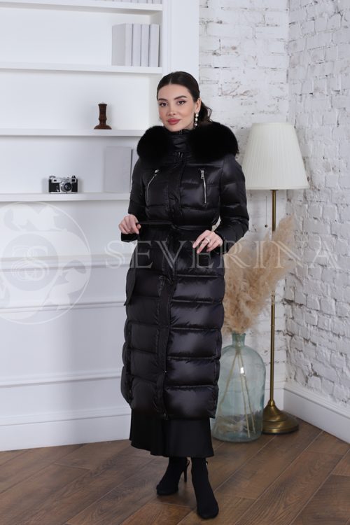 puhovik chernyj 1 500x750 - Пальто утепленное-пуховик с отделкой мехом песца черного цвета 1-0181